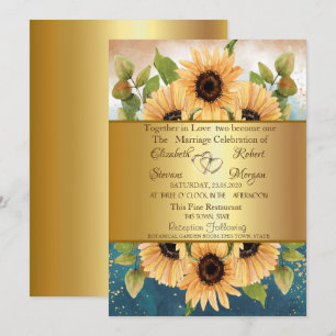 Elegante Schicke Goldene Sonnenblumen Hochzeits-E Einladung