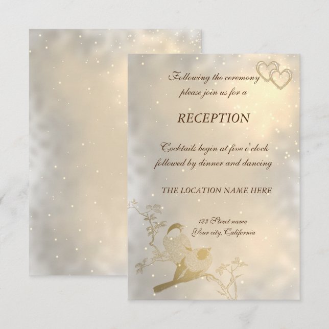 Elegante schicke Goldenherzen, Hochzeitsempfang fü Einladung (Vorne/Hinten)