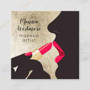 Elegante schicke Goldfolie Rote Lippenstift-Make-u Quadratische Visitenkarte