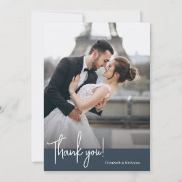 Elegante schicke Hochzeit der modernen Marine Dankeskarte