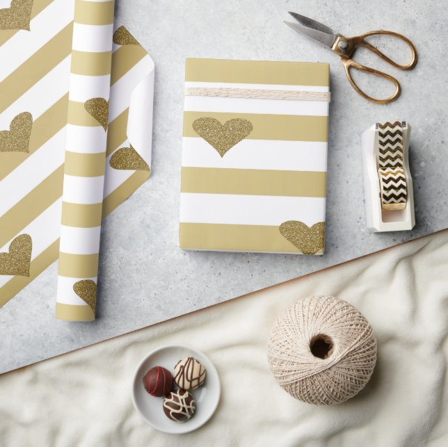 Elegante schicke Imitate Goldene Glitterie Herzens Geschenkpapier (Kunsthandwerk)