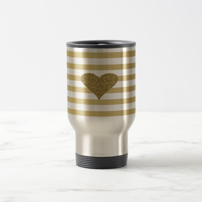 Elegante schicke Imitate Goldene Glitterie Herzstü Reisebecher (Mittel)