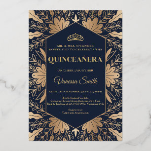 Elegante schicke Marine und echte Goldfolie quince Folieneinladung