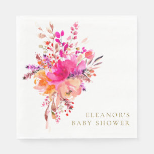 Elegante schicke Pink Floral Baby Dusche Custom Serviette