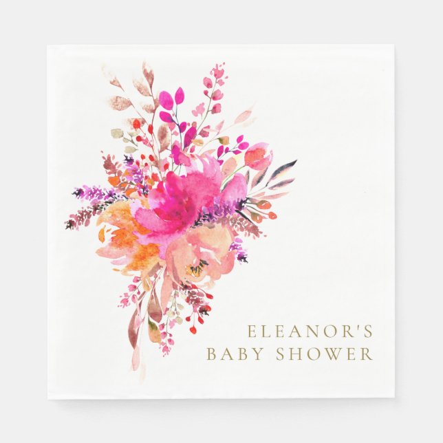 Elegante schicke Pink Floral Baby Dusche Custom Serviette (Vorderseite)