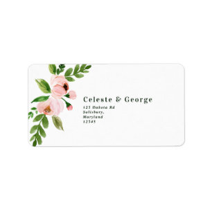Elegante schicke Rosa Aquarellfarben Blütenhochzei Adressaufkleber