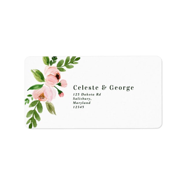 Elegante schicke Rosa Aquarellfarben Blütenhochzei Adressaufkleber (Vorne)