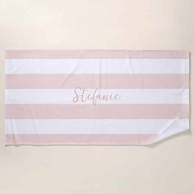 Elegante, schicke Rosa Streifen Brautparty Geschen Strandtuch (Vorderseite)