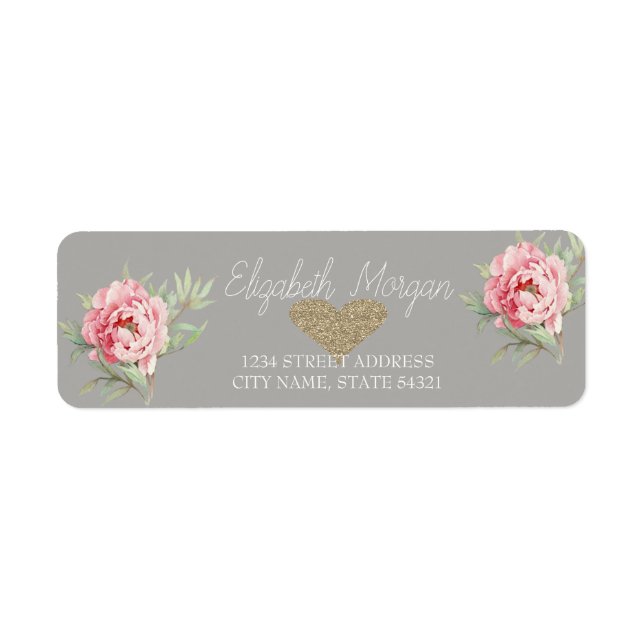 Elegante schicke Rose, Glitzer-Herzadressen-Label (Vorne)