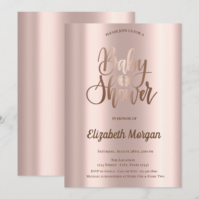 Elegante schicke Rose Gold Baby Dusche Einladung (Vorne/Hinten)