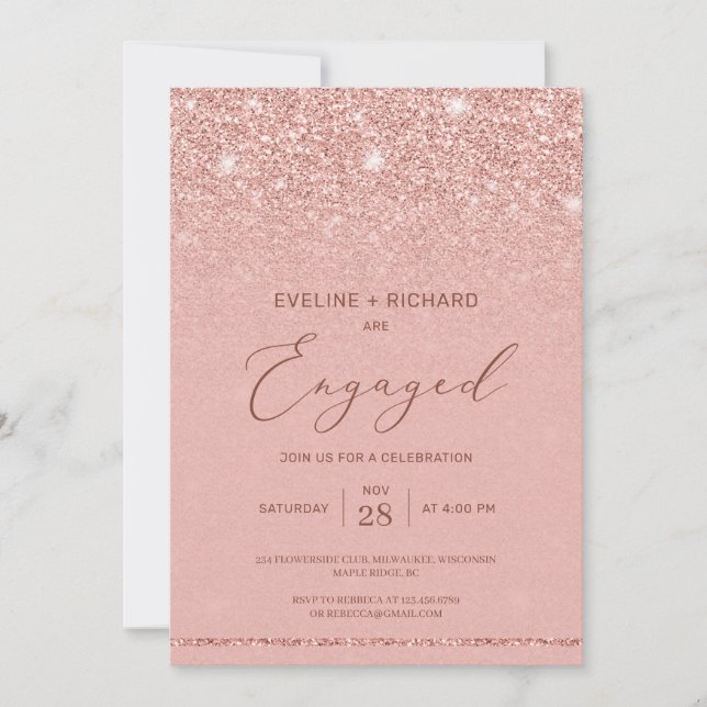 Elegante schicke Rose Gold Glitzer Glitzern Verlob Einladung (Vorderseite)