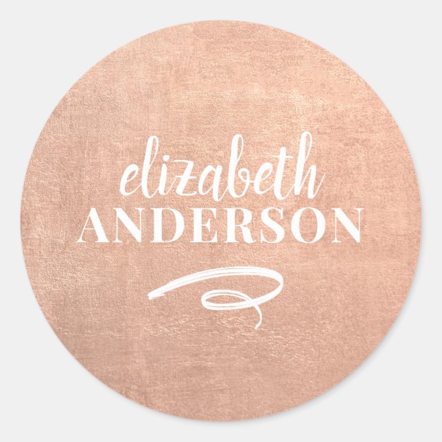 Elegante schicke Rose Gold Moderne Minimalistische Runder Aufkleber (Vorderseite)
