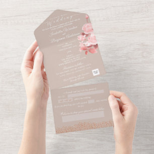 Elegante schicke Rose Hochzeitskarte All In One Einladung