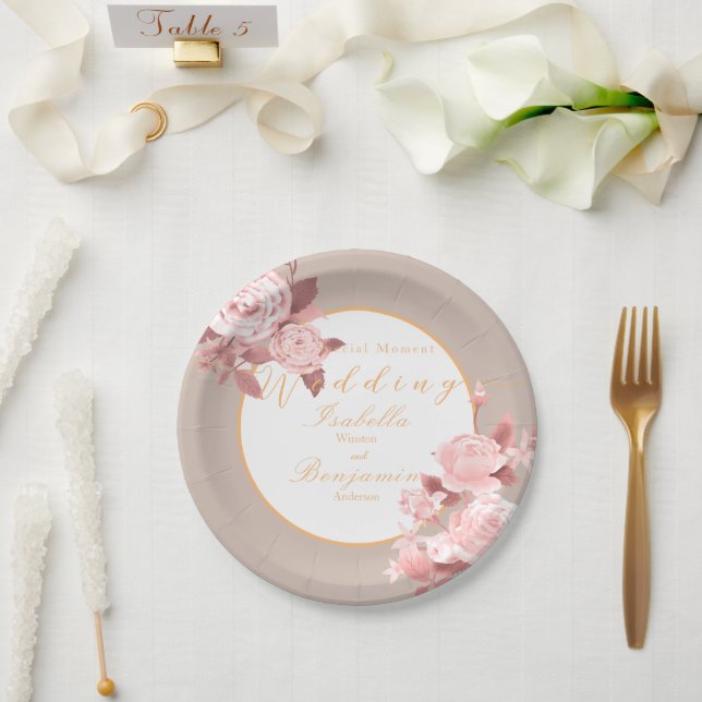 Elegante schicke Rose Wedding White Pappteller (Hochzeit)