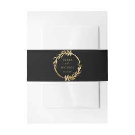 Elegante, schicke Schwarz-Gold-Foliage-Hochzeit Einladungsbanderole