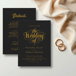 Elegante, schicke Schwarz-Gold-Kalligrafie-Hochzei Einladung