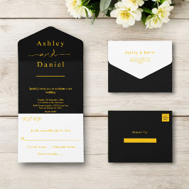 Elegante schicke Schwarz und Gold Moderne Luxushoc All In One Einladung