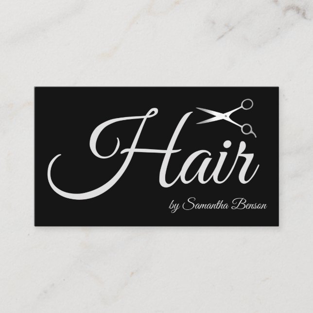 Elegante schicke Schwarz-Weiß-Haar-Stylist-Scheren Visitenkarte (Vorderseite)