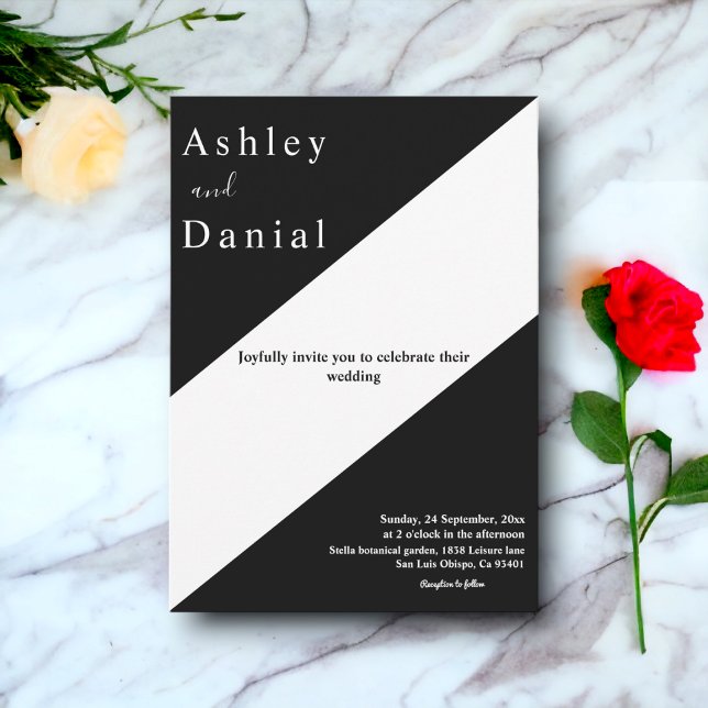 Elegante, schicke Schwarz-Weiß-Moderne einfache Ho Einladung (Von Creator hochgeladen)