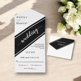 Elegante, schicke Schwarz-Weiß-Moderne Hochzeit All In One Einladung