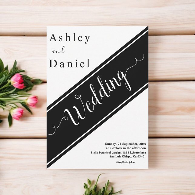 Elegante, schicke Schwarz-Weiß-Moderne Hochzeit Einladung (Von Creator hochgeladen)