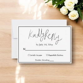 Elegante, schicke Schwarz-Weiß-Moderne Hochzeit RSVP Karte