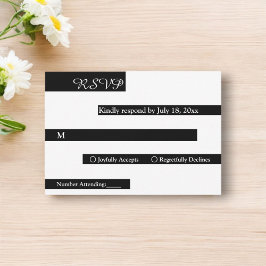 Elegante, schicke Schwarz-Weiß-Moderne Hochzeit RSVP Karte