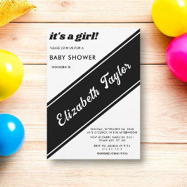 Elegante schicke schwarz-weiße moderne Babydusche Einladung