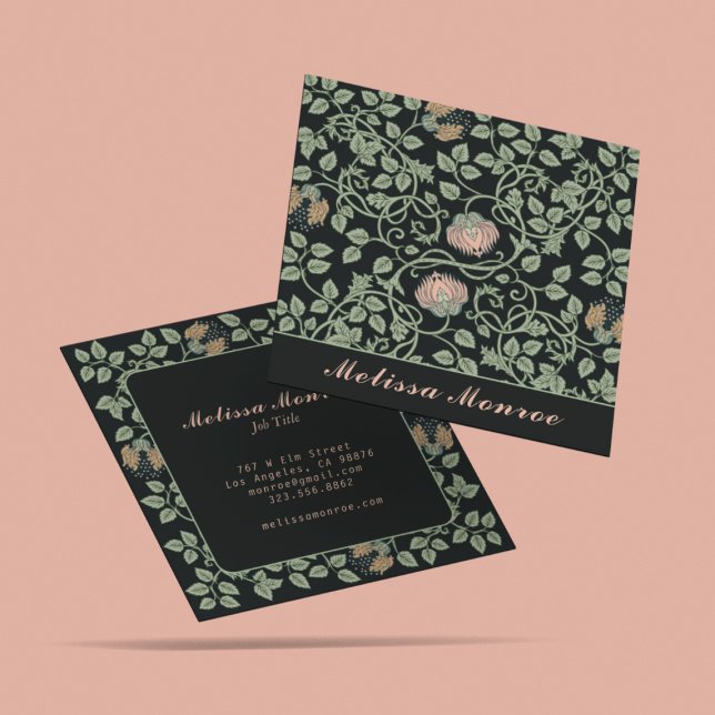 Elegante schicke Wildblumen Botanisch Black & Pink Quadratische Visitenkarte (Von Creator hochgeladen)