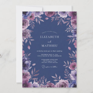 Elegante Schiefer-Amethyst-Blüten-Hochzeit Einladung