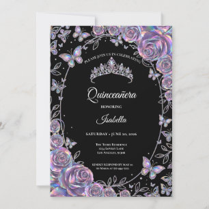 Elegante schillernde florale Quinceañera Einladung