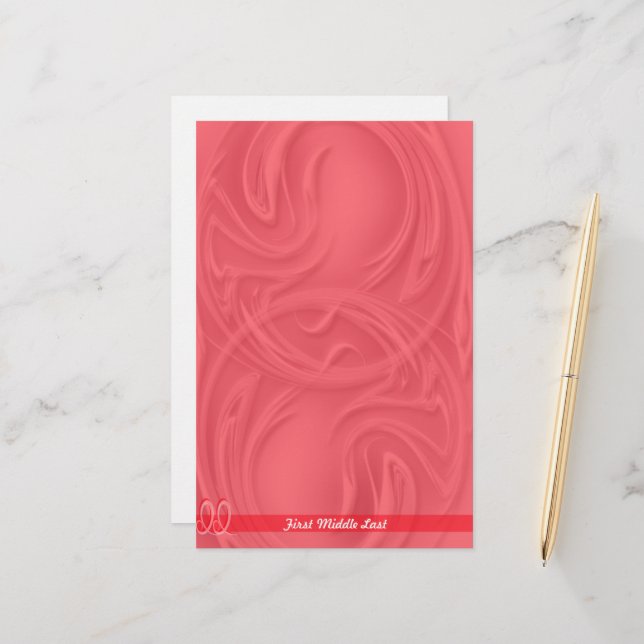 Elegante Schlaganfälle über Rot Abstrakt Personali Briefpapier (Vorderseite/Rückseite Beispiel)