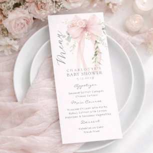 Elegante Schleife Grünlich Neutrale Babyparty Menükarte