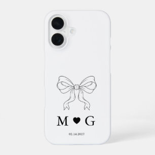 Elegante Schleife & Herz Personalisierte Hochzeit iPhone 16 Hülle