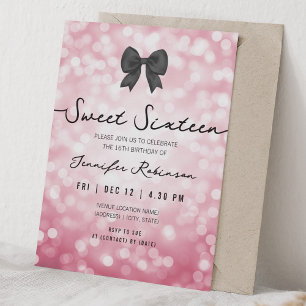 Elegante Schleife & Lichter Sweet Sixteen Rosa  Einladung