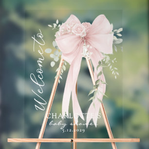 Elegante Schleife Neutrale Babyparty Willkommen Acrylschild