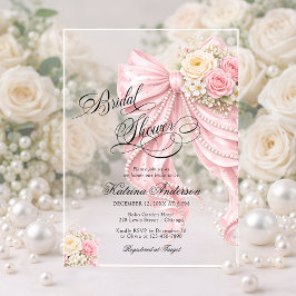 Elegante Schleife Rosa Floral Brautparty  Acryleinladungen