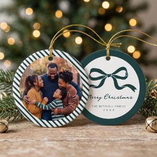 Elegante Schleifen-Familienfoto-Weihnachten - Grün Keramik Ornament