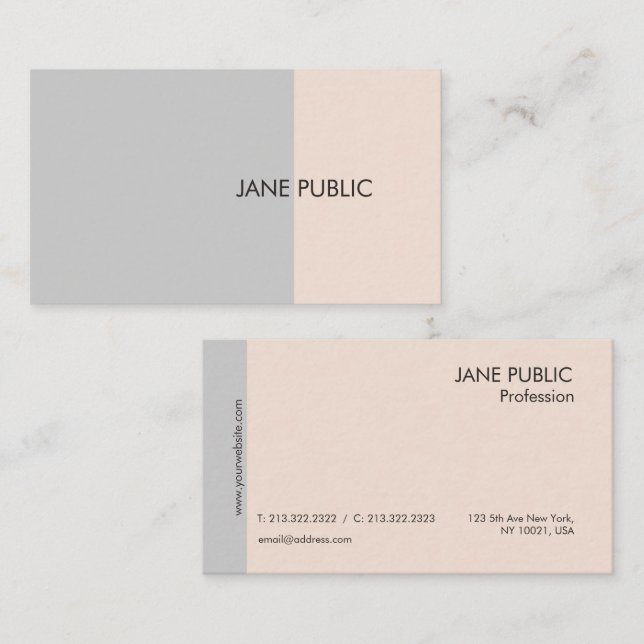 Elegante Schlicht Moderne Beruflich Grau und Beige Visitenkarte (Vorne/Hinten)