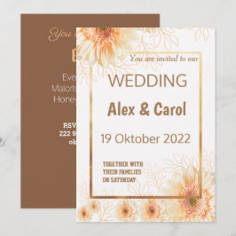 Elegante, schlichte, beige-braune Blumenhochzeit Einladung