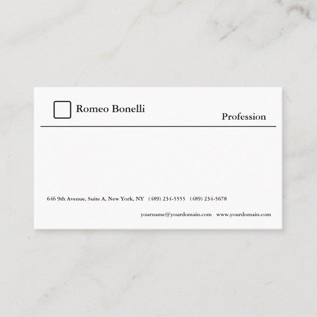 Elegante Schlichte Minimalistische Weiß Moderne Visitenkarte (Vorderseite)