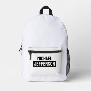Elegante Schlichte Schwarz-weiße Personalisierte A Bedruckter Rucksack