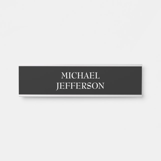 Elegante Schlichte Schwarz-weiße Personalisierte A Türschild (Vorderseite )