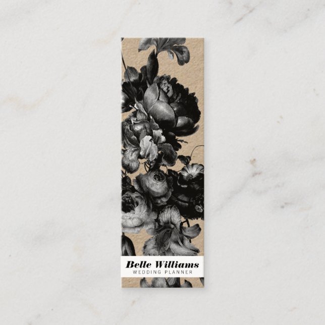Elegante schlichte schwarze Blume Vintage Blumenkr Mini Visitenkarte (Vorderseite)