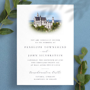 Elegante Schloss-Foto-Overlay-Zielort-Hochzeit Einladung