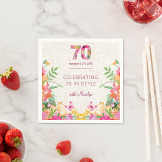 Elegante Schmetterling 70. Geburtstags-Blumenparty Serviette