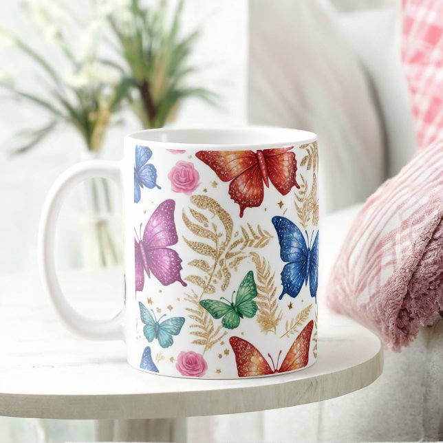 Elegante Schmetterling- und Glitzer-Tasse Kaffeetasse (Von Creator hochgeladen)