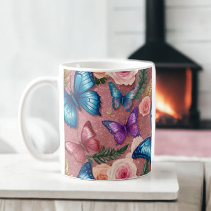 Elegante Schmetterling- und Glitzer-Tasse Kaffeetasse