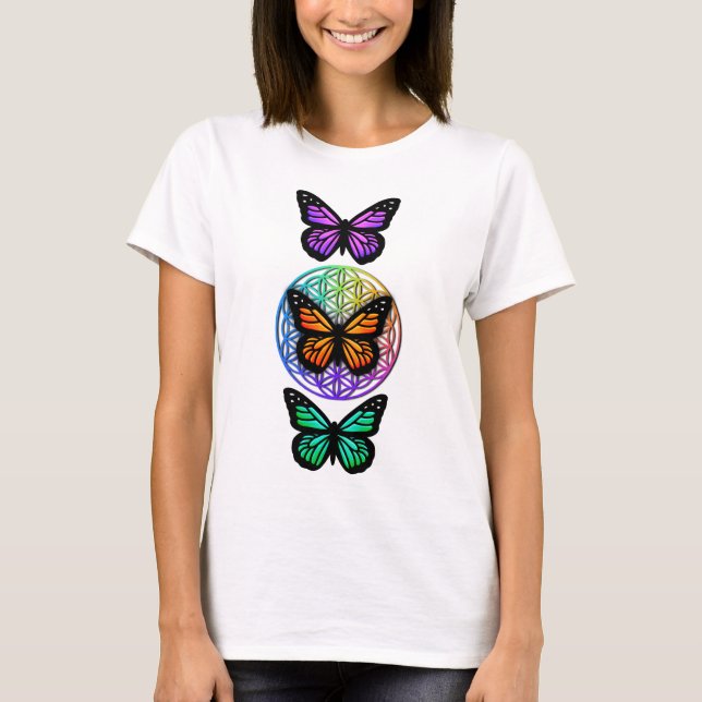 Elegante Schmetterlinge farbenfrohe Blume des Lebe T-Shirt (Vorderseite)