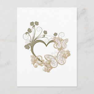 Elegante Schmetterlinge und Blume Herz Postkarte